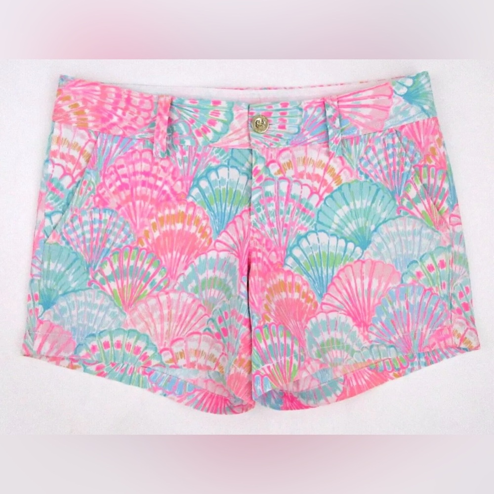 NWOT Lilly Pulitzer Oh Shello Vibrant Pink Blue Shell Shorts Womens size 0 - Picture 2 of 10